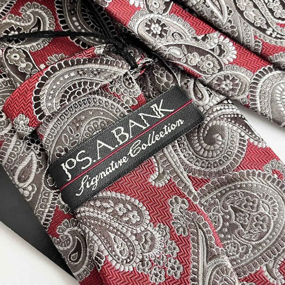 JOS. A. BANK Signature Collection Men's Silk Necktie Red Paisley 3.5”wide NWT - Picture 6 of 6